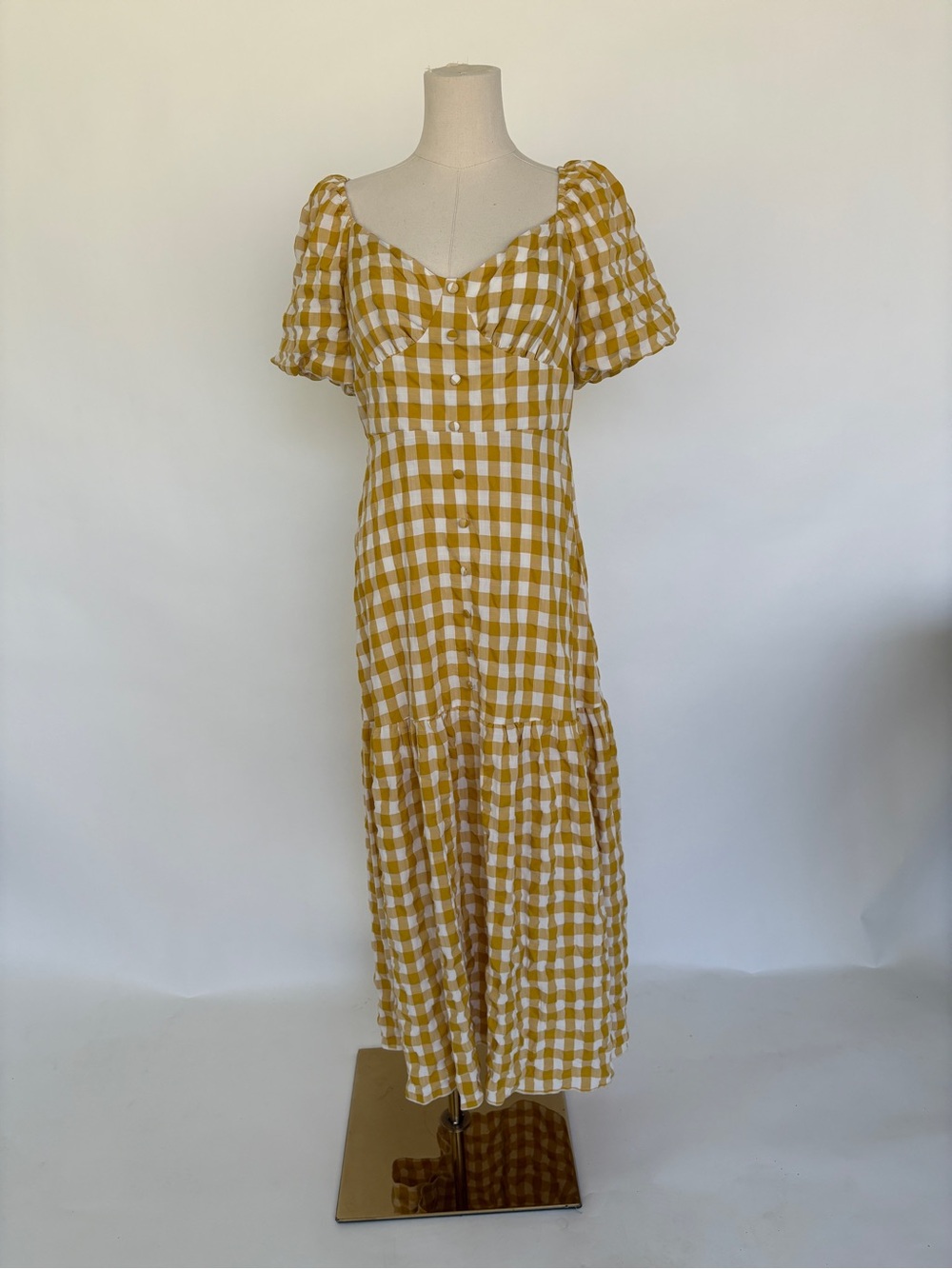 Yellow Gingham Maxi Sundress Dress